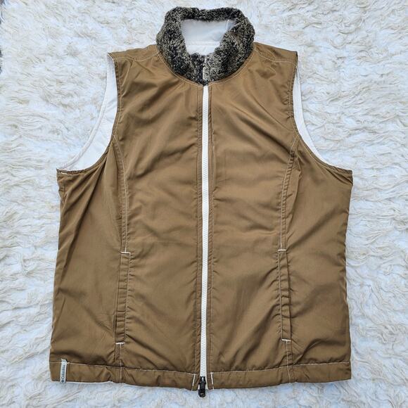 Fur Trim Vest Columbia Quiet Canyon Size M Med White Tan Zip Front Reversible - Picture 11 of 13